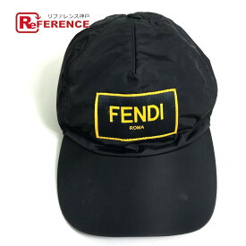 FENDI フェンディ FXQ768 ロゴ ベースボール 帽子 キャップ ナイロン /コットン ユニセックス ブラック 【中古】