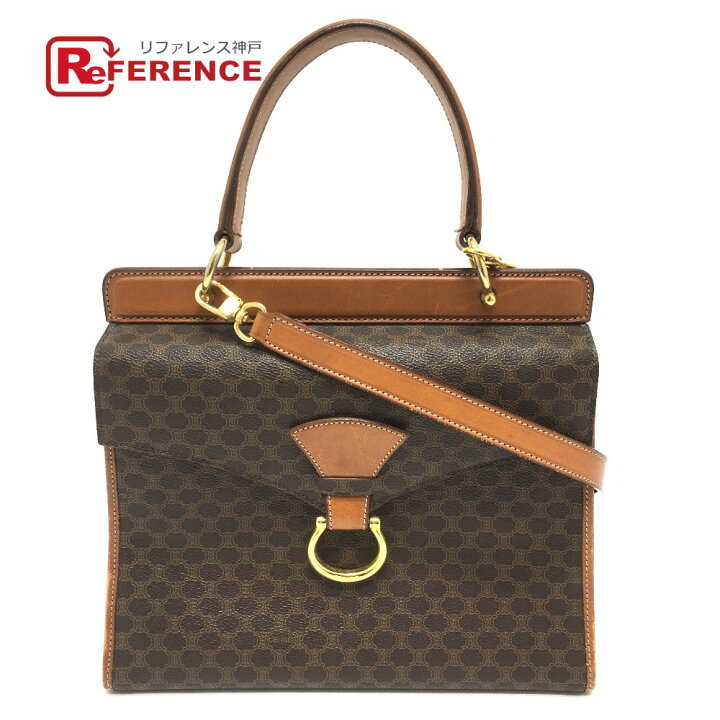 CELINE 丸金具 2way ハンドバッグ ショルダーバッグ レザー ブラウン  