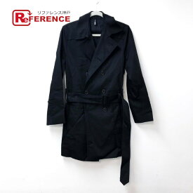 DIOR HOMME ディオール・オム アウター ベルト付き ダブルブレスト スプリングコート トレンチコート コットン メンズ ブラック 【中古】
