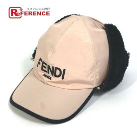 FENDI フェンディ FXQ679 ロゴ フライトキャップ ボア付き 帽子 ポリエステル レディース ピンク 【中古】