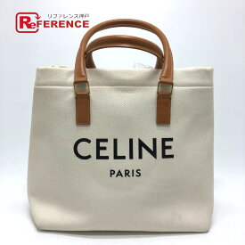 CELINE セリーヌ ロゴ トートバッグ カバン ホリゾンタル カバ トートバッグ キャンバス/レザー レディース ナチュラル／タン ホワイト 【中古】