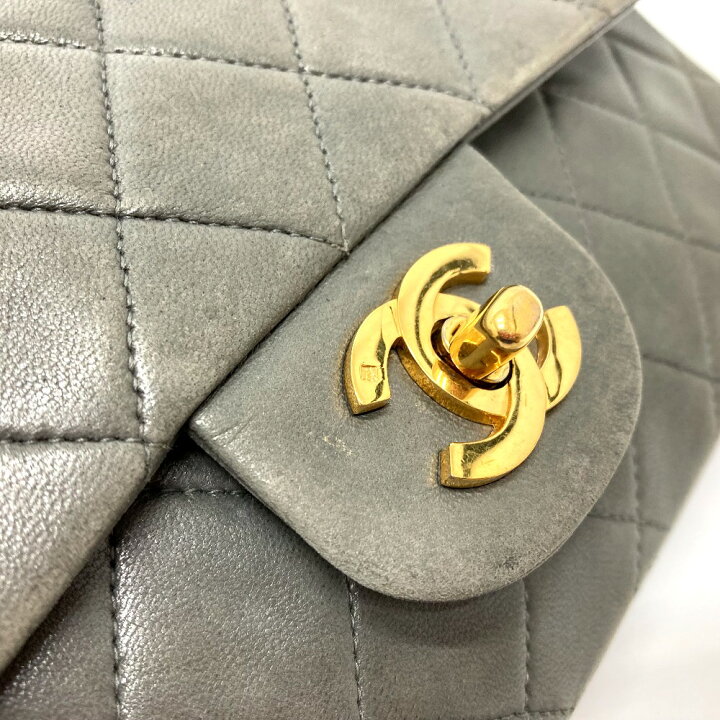 CHANEL シャネル A01112 CC ココマーク マトラッセ25 Wフラップ Wチェーン チェーンバッグ ショルダーバッグ ラムスキン レディース グレー 【中古】 ブランドショップ リファレンス (シャネル)CHANEL A01112 マトラッセ25 CC ココマーク Wフラップ ショルダーバッグ ラムスキン レディース 中古