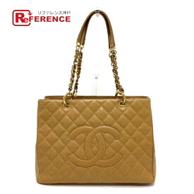 CHANEL シャネル A50995 CC ココマーク マトラッセ カバン GSTトート チェーン ショルダーバッグ トートバッグ キャビアスキン レディース ベージュ 【中古】