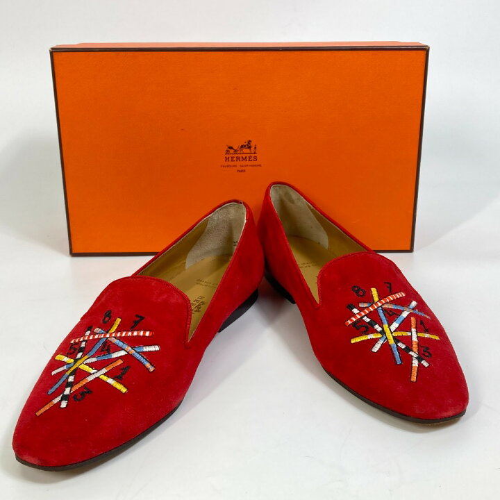 楽天市場】HERMES エルメス 靴 ナンバー刺繍 フラット レザーシューズ 