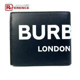 BURBERRY バーバリー 8013919 ロゴ ウォレット 札入れ 2つ折り財布 レザー メンズ ブラック 【中古】