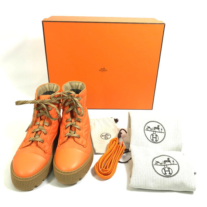 楽天市場】HERMES エルメス 編み上げ ハイカット ロゴ ブーツ ナイロン 