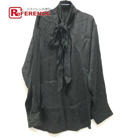 BALENCIAGA バレンシアガ 725061 ロゴ 総柄 ジャカードビスコース リボン ブラウス レーヨン レディース ブラック 新品同様 【中古】