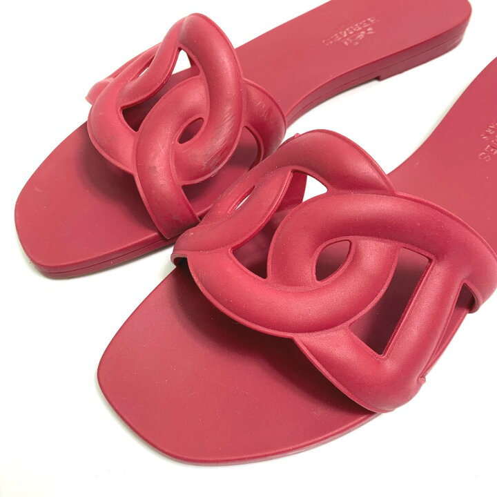 エルメス HERMES インフラ サンダル 靴 レザー レディース ピンク系  