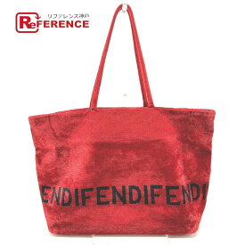 FENDI フェンディ ロゴ カバン トートバッグ ベロア レディース レッド 【中古】