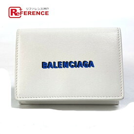 BALENCIAGA バレンシアガ 594312 ロゴ ミニウォレット 3つ折り財布 レザー メンズ ホワイト 【中古】