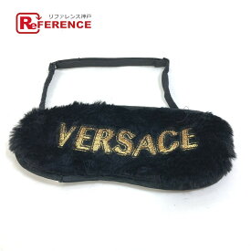 VERSACE ヴェルサーチ 睡眠グッズ ロゴ スパンコール ファー アイマスク ポリエステル レディース ブラック 【中古】