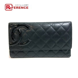 CHANEL シャネル A46645 カンボンライン ココマーク CC ロゴ 三つ折り 長財布 ラムスキン レディース ブラック 【中古】