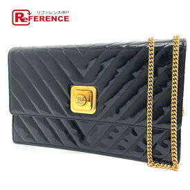 CHANEL シャネル Vステッチ シェブロン CC ココマーク カバン チェーン 2WAYバッグ 斜め掛け ショルダーバッグ エナメル/レザー レディース ブラック 【中古】