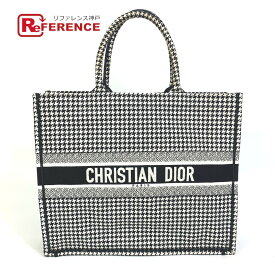 Dior ディオール 千鳥格子 ショルダーバッグ 肩掛け ハウンドトゥース エンブロイダリー カバン ブックトート トートバッグ キャンバス レディース ホワイト/ブラック 【中古】