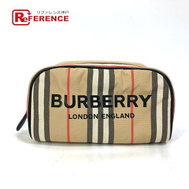 BURBERRY バーバリー 持ち手つき チェック ロゴ ポーチ クラッチバッグ カバン セカンドバッグ ナイロン メンズ ベージュ 未使用 【中古】