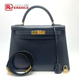 HERMES エルメス ケリー28 外縫い 2WAY ハンドバッグ ボックスカーフ レディース ネイビー 【中古】