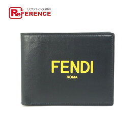 FENDI フェンディ 7M0001 ロゴ 財布 2つ折り財布 レザー メンズ ブラック×イエロー 【中古】