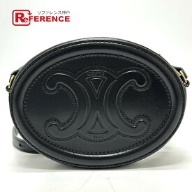 CELINE セリーヌ トリオンフ オーバルパース キュイル クロスボディ カバン ショルダーバッグ レザー レディース ブラック 【中古】