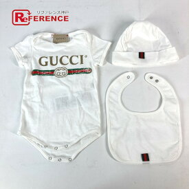 GUCCI グッチ 516326 ベビー BABY 赤ちゃん ロゴ 3ピースセット ギフトセット スタイ＆ニット帽＆ロンパース ニット帽 コットン キッズ ホワイト 【中古】