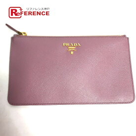 PRADA プラダ ロゴ メイクポーチ 化粧 フラットポーチ ポーチ サフィアーノレザ－ レディース ピンク系 【中古】