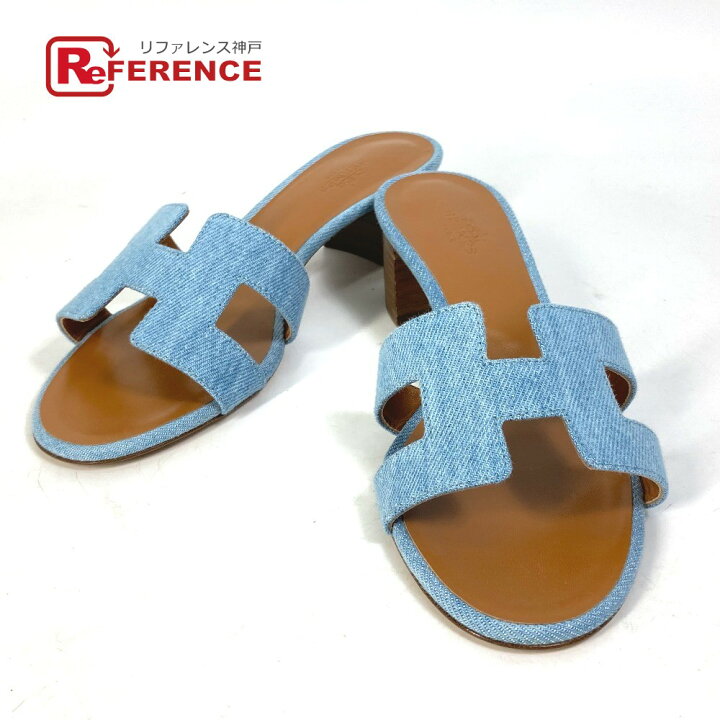 楽天市場】HERMES エルメス Hロゴ オアジス ミュール デニム 靴 ヒール  