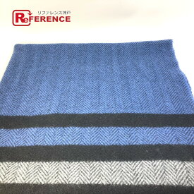 HERMES エルメス マット ボーダー インテリア ひざかけ ブランケット ブランケット ウール レディース ブルー 【中古】