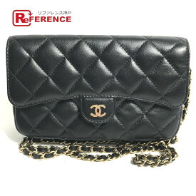 CHANEL シャネル AP2096 ココマーク フォンケースウォレット CC マトラッセ チェーンウォレット 斜め掛け カバン 長財布 ショルダーバッグ ラムスキン レディース ブラック 新品同様 【中古】