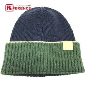 LOEWE ロエベ ビーニー 帽子 ニット帽 ニットキャップ アナグラムロゴ ニット帽 ナイロン /麻 レディース ネイビー 未使用 【中古】