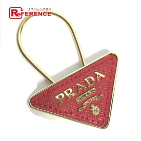 PRADA プラダ 1PP301 トライアングルロゴ 三角ロゴ プレート キーホルダー バッグチャーム キーリング サフィアーノレザ－ /GP レディース レッド 【中古】