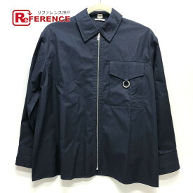 HERMES エルメス 23SS セリエボタン ジップアップ アパレル カットソー 長袖シャツ コットン レディース ネイビー 新品同様 【中古】