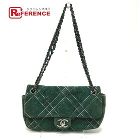 CHANEL シャネル CC ココマーク マトラッセ25 キルティング Wチェーンバッグ カバン ショルダーバッグ スエード レディース グリーン 【中古】