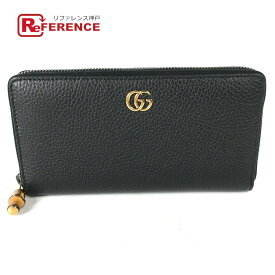 GUCCI グッチ 739499 GGマーモント バンブー ラウンドファスナー ロングウォレット 長財布 レザー レディース ネイビー 【中古】