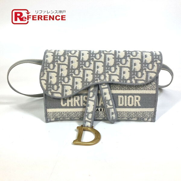 Dior ディオール  オブリーク SADDLE サドル スリムポーチ エンブロイダリー カバン バッグ ボディバッグ ショルダーバック ウエストバッグ ジャガード  メンズ グレー 【中古】