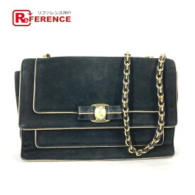 Salvatore Ferragamo サルヴァトーレフェラガモ 斜め掛け カバン チェーンバッグ ヴァラ リボン ショルダーバッグ スエード レディース ブラック 【中古】