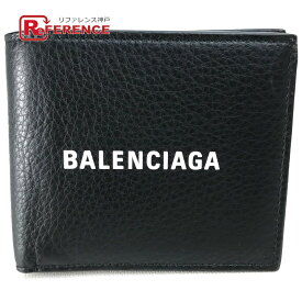 BALENCIAGA バレンシアガ 487435 エブリデイ コンパクトウォレット 2つ折り財布 レザー ユニセックス ブラック 【中古】