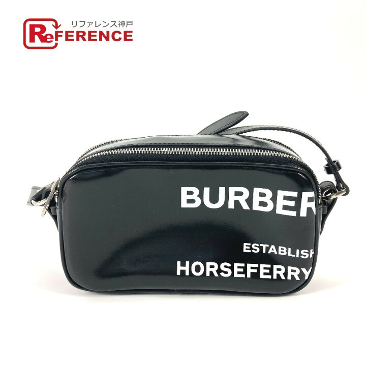 BURBERRYTBロゴ付き黒レザーショルダーバッグ中古 あじわい