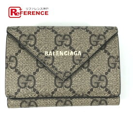 GUCCI グッチ 681704 BALENCIAGA バレンシアガ コラボ ペーパー ミニ ウォレット ザ ハッカー プロジェクト 3つ折り財布 GGスプリームキャンバス ユニセックス ベージュ 【中古】