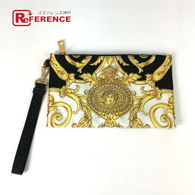 VERSACE ヴェルサーチ ストラップ付 メデューサ ポーチ クラッチバッグ ナイロン ブラック【中古】 メンズ