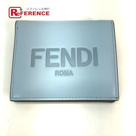 FENDI フェンディ 8M0468 ロゴ コンパクトウォレット 2つ折り財布 レザー レディース ブルー 未使用 【中古】