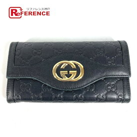 GUCCI グッチ 282434 ロングウォレット グッチシマ GG フラップ 長財布 シマレザー メンズ ブラック 【中古】