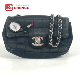 CHANEL シャネル カバン ポシェット リップ 口紅 ミラー 鏡 CC ココマーク チェーンバッグ 斜め掛け ショルダーバッグ サテン レディース ブラック 【中古】