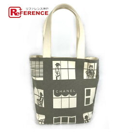 CHANEL シャネル ウインドウズライン ハンドバッグ トートバッグ カバン ショルダーバッグ キャンバス レディース グレー×ホワイト 【中古】