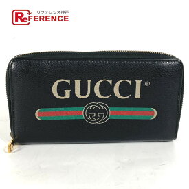 GUCCI グッチ 496317 ロゴ ロングウォレット ラウンドファスナー 長財布 レザー メンズ ブラック 【中古】