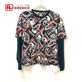 HERMES エルメス 2023年 En Desordre et Chaines 総柄 アパレル 長袖 トップス ロンT カットソー ロングTシャツ コットン レディース オレンジ 未使用 【中古】
