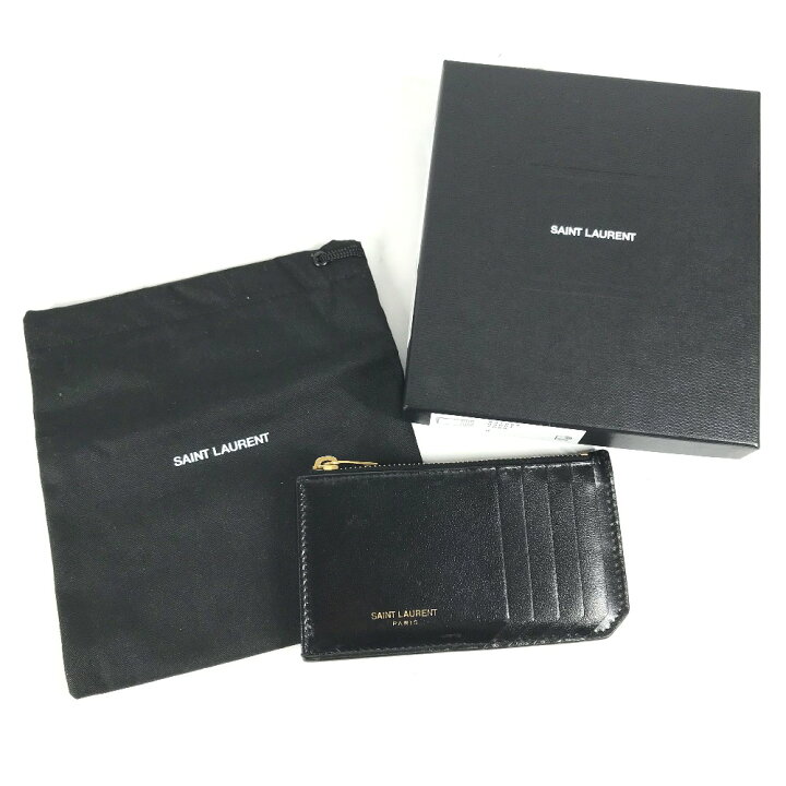 サンローラン レザー フラグメント カードケース 631992 ブラック【中古】 