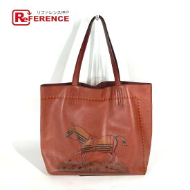 HERMES エルメス リバーシブル ドゥーブルセンス 45 シュバル 馬 ショルダーバッグ カバン 肩掛け トートバッグ レザー レディース ブラウン 【中古】