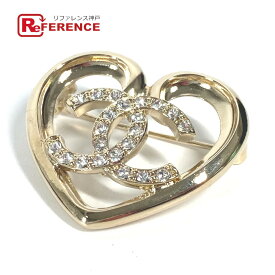 CHANEL シャネル P23C CC ココマーク ハート ラインストーン アクセサリー ブローチ メタル レディース ゴールド 未使用 【中古】