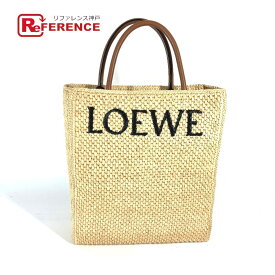 LOEWE ロエベ ロゴ スタンダード A4 縦型 2WAYバッグ ショルダーバッグ 肩掛け カバン トートバッグ ラフィア レディース ベージュ×ブラウン 未使用 【中古】