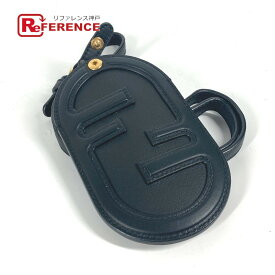 FENDI フェンディ バッグチャーム FF ロゴ 名刺入れ パスケース カードケース レザー ユニセックス ブラック 【中古】