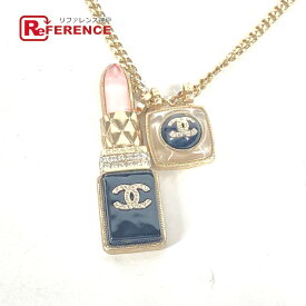 CHANEL シャネル 22C CC ココマーク ラインストーン 口紅 リップ ロングネックレス アクセサリー チェーン ネックレス メタル レディース ゴールド 未使用 【中古】